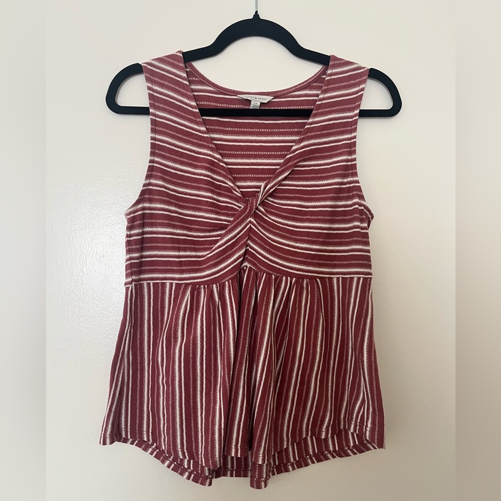 Lucky Brand Burgundy and White Striped Top - Size Small